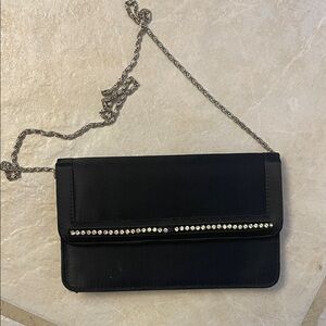 Black Rhinestone-Trim Chain Crossbody Bag
